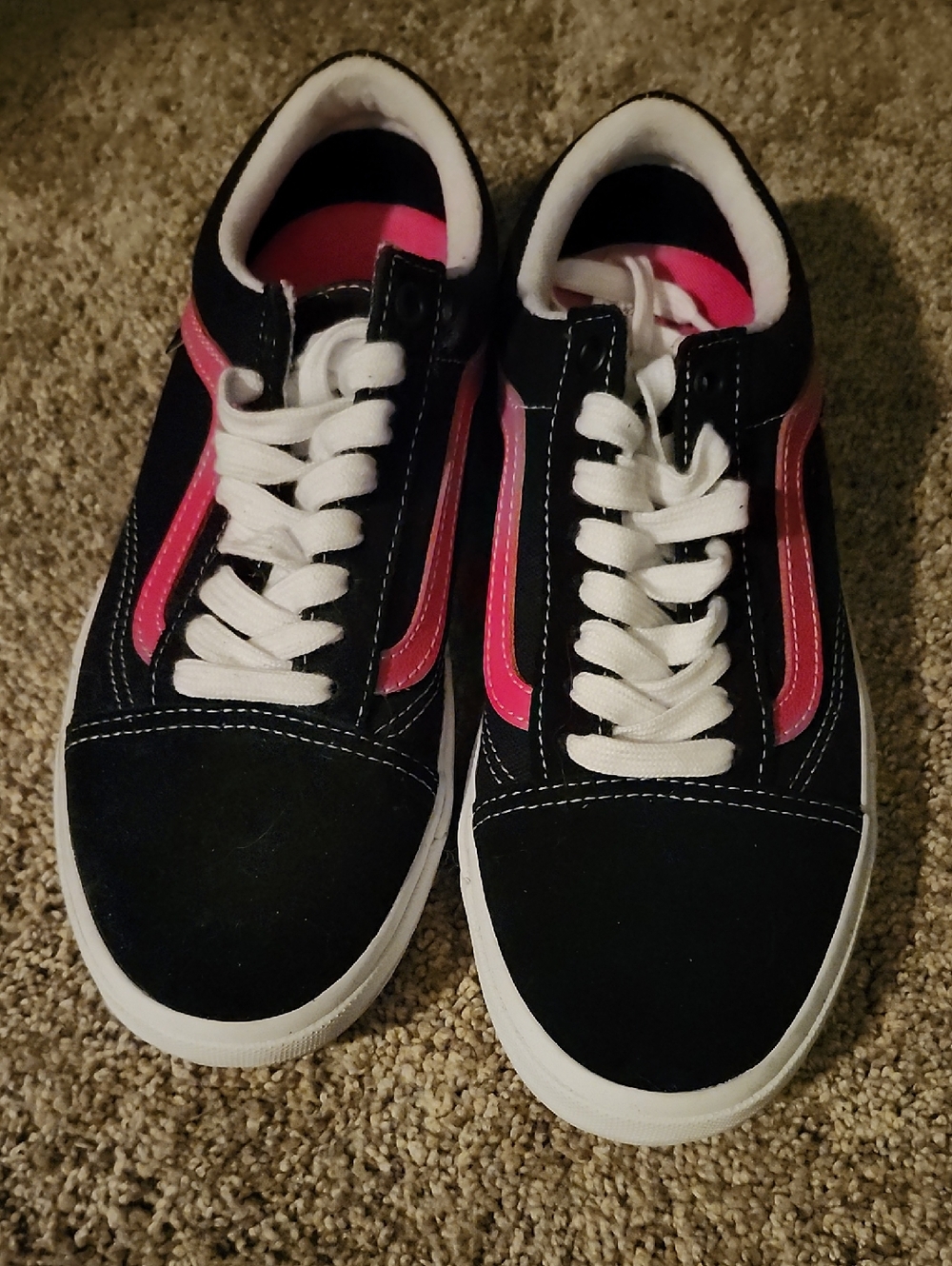 Vans Women's Black Sneakers with Pink Side Stripe